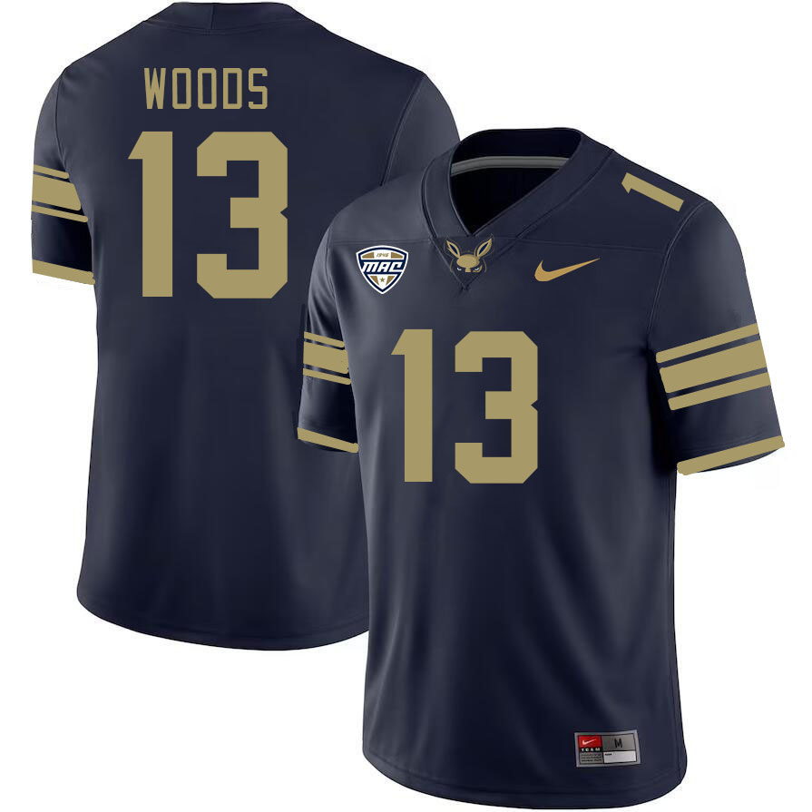 Men-Youth #13 Jaden Woods Akron Zips 2023 College Football Jerseys Stitched Sale-Navy
